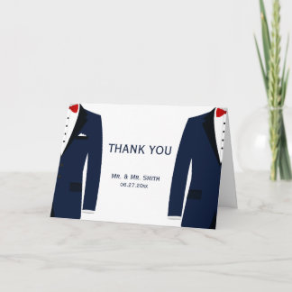 Tarjetas de agradecimiento para boda gay azul blan
