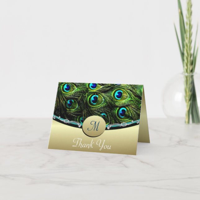 Tarjetas de agradecimiento para boda Green Peacock (Anverso)