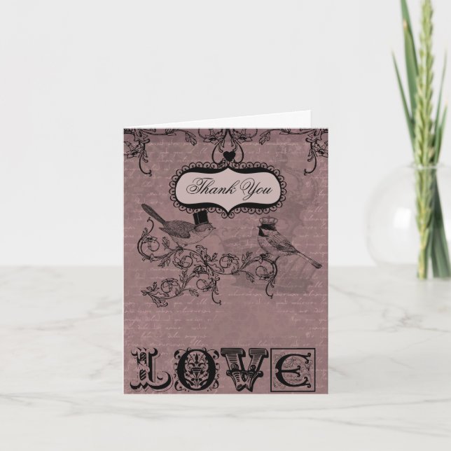 Tarjetas de agradecimiento para bodas Love Birds (Anverso)