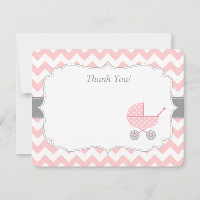 Tarjetas de agradecimiento para cochecito rosa y b (Anverso)