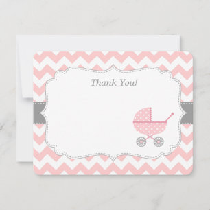 Tarjetas de agradecimiento para cochecito rosa y b