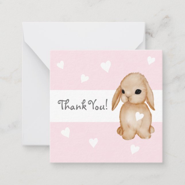 Tarjetas de agradecimiento para conejito rosa Baby (Anverso)