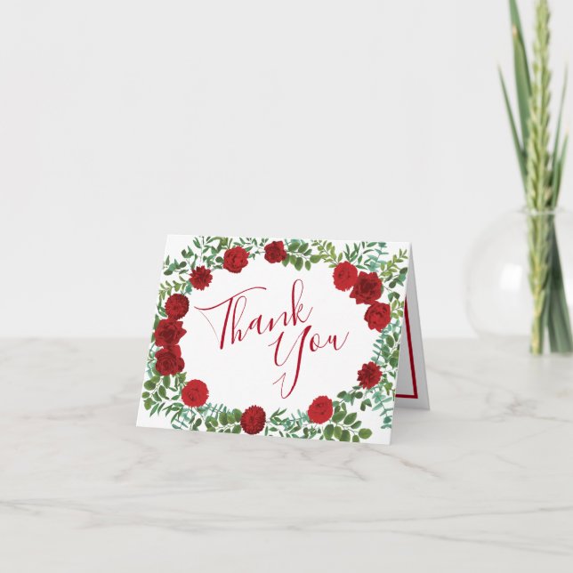 Tarjetas de agradecimiento para el Boda floral Red (Anverso)