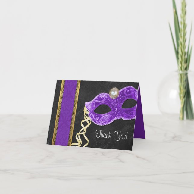 Tarjetas de agradecimiento para fiesta de máscaras (Anverso)