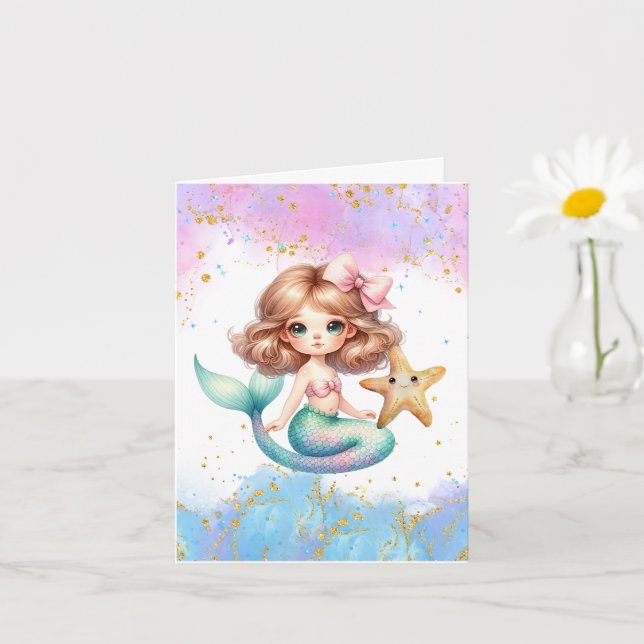 Tarjetas de agradecimiento para fiesta de sirena S (Planta pequeña)