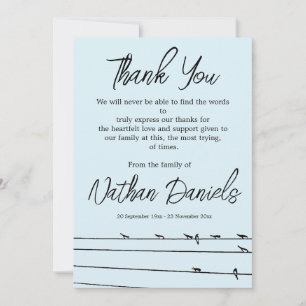 Tarjetas de agradecimiento para funeral de pájaros