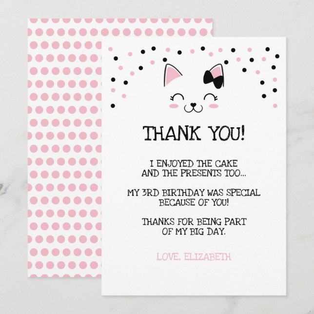 Tarjetas de agradecimiento para gatos Kitty (Anverso / Reverso)