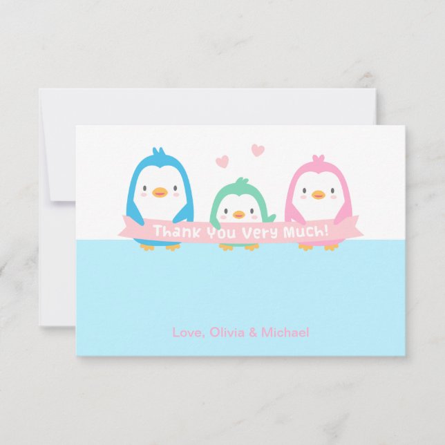 Tarjetas de agradecimiento para la familia Penguin (Anverso)