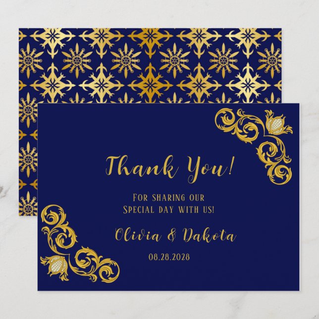 Tarjetas de agradecimiento para los Bodas Royal Bl (Anverso / Reverso)