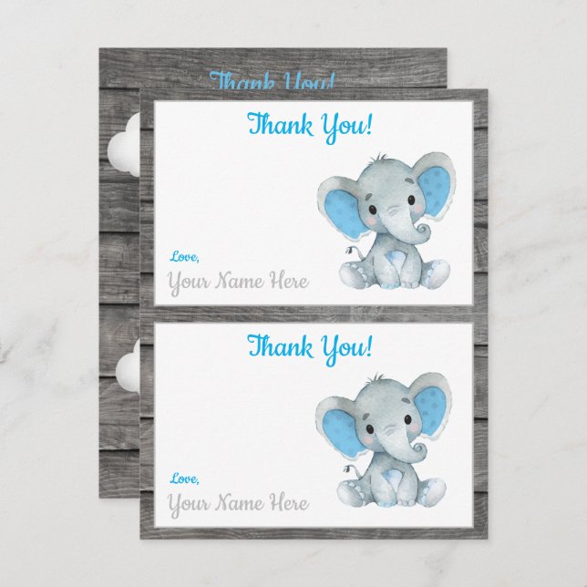 Tarjetas de agradecimiento para niño elefante de d (Anverso / Reverso)