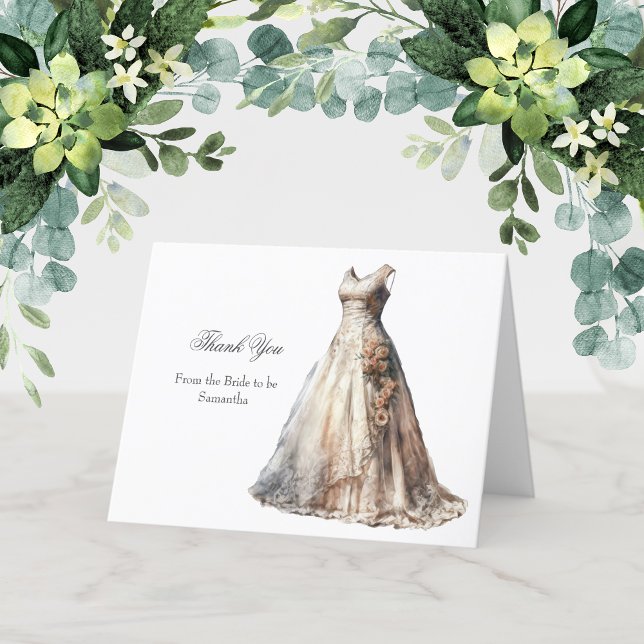 Tarjetas de agradecimiento para vestido de novia e (Wedding Dress Bridal Shower Thank you cards)