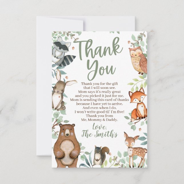 Tarjetas de agradecimiento para Woodland Animals B (Anverso)