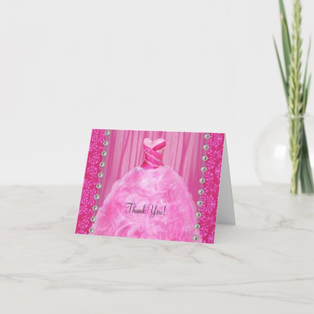 Tarjetas de agradecimiento perlas rosa intenso par (Anverso)