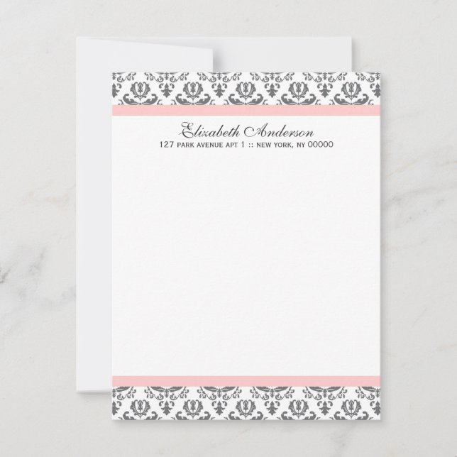 Tarjetas de agradecimiento planas de damasco rosa  (Anverso)