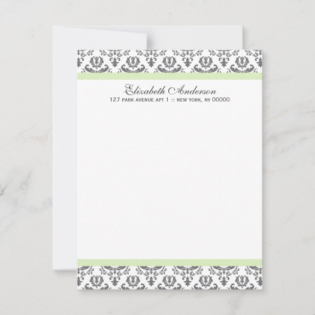 Tarjetas de agradecimiento planas de damasco verde (Anverso)