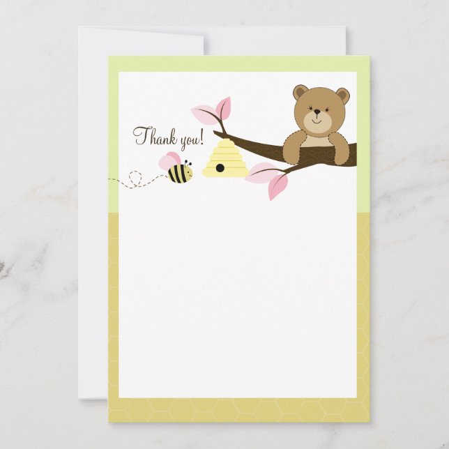 Tarjetas de agradecimiento planas Honey Bear y Bee (Anverso)