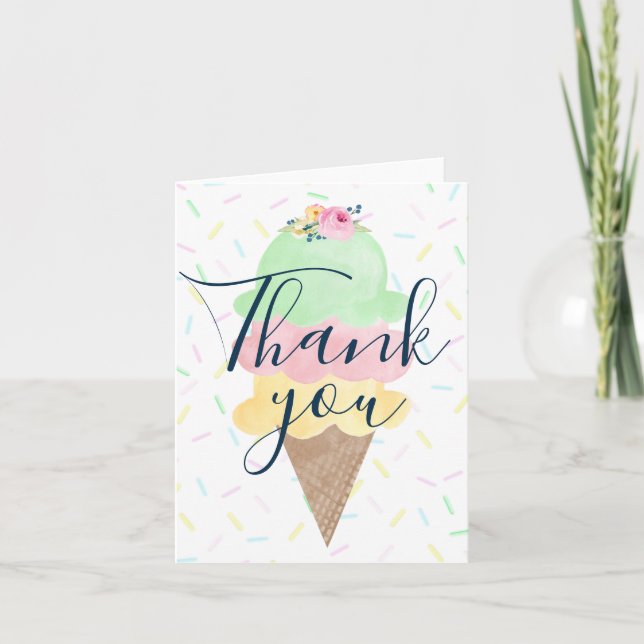 Tarjetas de agradecimiento plegables de helado con (Anverso)