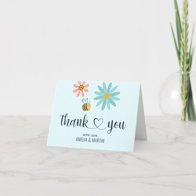 Tarjetas de agradecimiento plegadas de Bee Baby Sh (Anverso)
