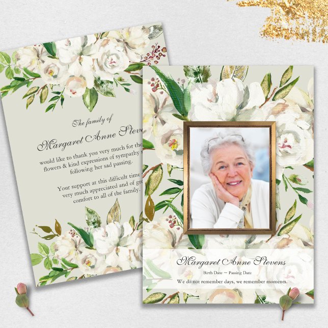 Tarjetas de agradecimiento por funeral | Rosas bla (funeral thank you cards, bereavement, elegant, simple, celebration of life, sympathy card)