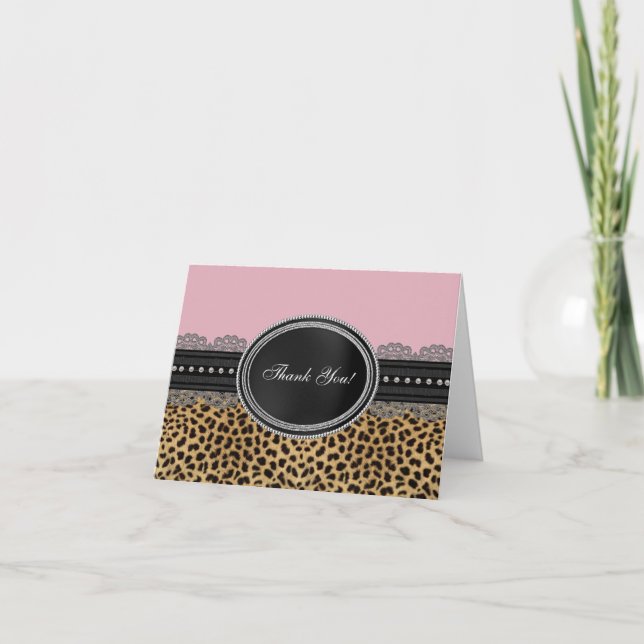 Tarjetas de agradecimiento Pretty Pink Leopard (Anverso)