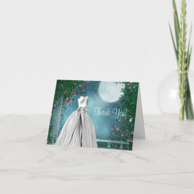 Tarjetas de agradecimiento Quinceañera azul turque (Anverso)