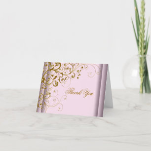 Tarjetas de agradecimiento rosadas y doradas