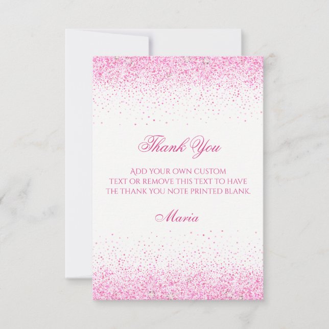 Tarjetas de agradecimiento rosado purpurina (Anverso)