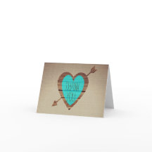 Tarjetas de agradecimiento Rustic Teal Heart Arrow