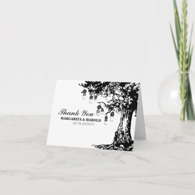 Tarjetas de agradecimiento rústicas negras y blanc (Anverso)