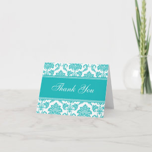 Tarjetas de agradecimiento Teal Damask