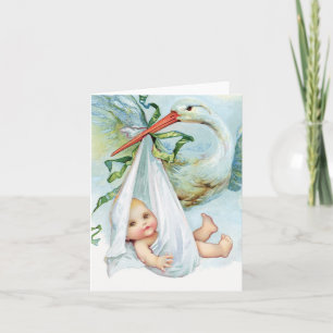 Tarjetas de agradecimiento Vintage Blue Stork