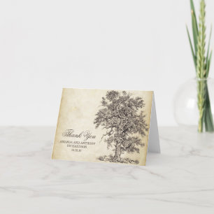 Tarjetas de agradecimiento vintage de roble antigu