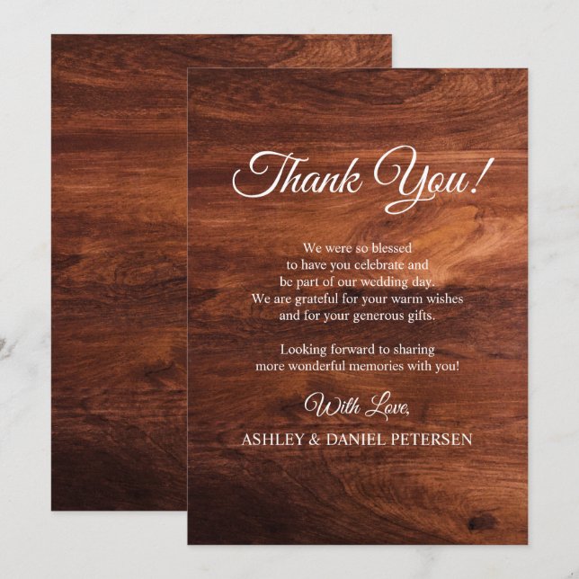 Tarjetas de Ahorro de Fecha de Boda de Madera Rúst (Anverso / Reverso)