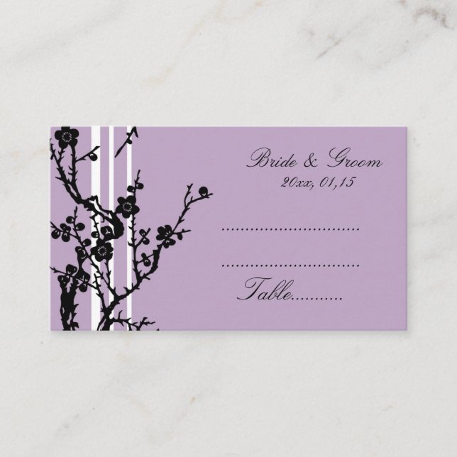 Tarjetas de ajuste de Boda morado negro floral (Anverso)