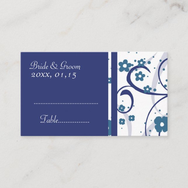 Tarjetas de ajuste de lugar de Boda Blue Floral Sw (Anverso)