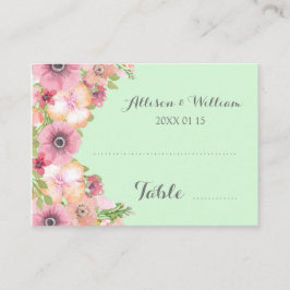 Tarjetas de ajuste de lugar floral color rosa verd
