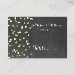 Tarjetas de ajuste de mesa de confetti dorado plat