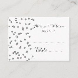 Tarjetas de ajuste de mesa de confetti plateado