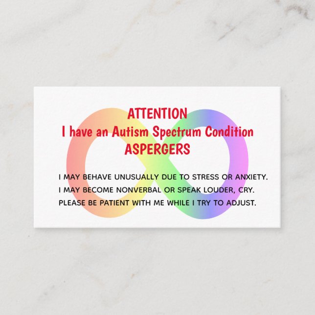 Tarjetas De Alerta De Autismo De personalizado Par (Anverso)