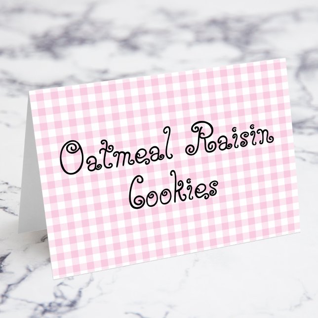 Tarjetas de alimentos de cuadros rosados pastel (Pastel Pink Gingham Oatmeal Raisin Cookies Food Cards)
