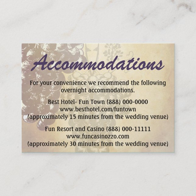 Tarjetas de alojamiento Boda Toscana de invierno (Anverso)