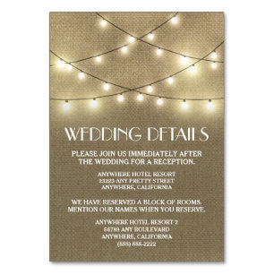 Tarjetas de alojamiento Burlap Wedding