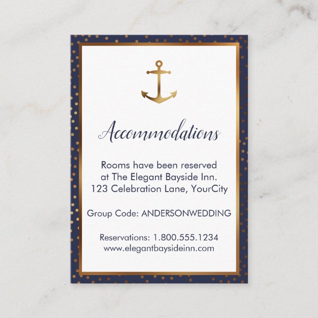 Tarjetas de Alojamiento de Boda con Confeti de Anc (Anverso)