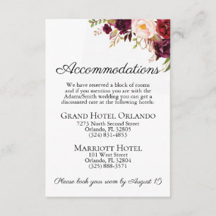 Tarjetas de alojamiento de Boda floral rosado Mars