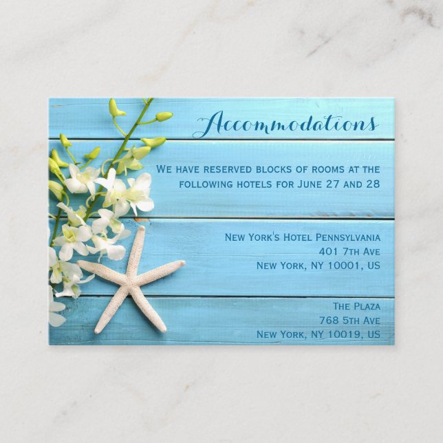 Tarjetas De Alojamiento De Boda Starfish Con Orquí (Anverso)