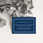 Tarjetas de alojamiento de hotel de Boda blanco y<br><div class="desc">Desliza estas modas,  tarjetas pequeñas en tus invitaciones nupciales para que los huéspedes conozcan los arreglos de hoteles o códigos de grupo. Las tarjetas de color azul marino con encanto incluyen letras elegantes de bloques blancos. Coordina con nuestra suite de invitados a la boda Ocean Tides.</div>