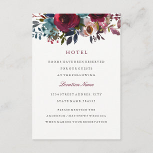 Tarjetas de alojamiento de hotel de boda floral bo