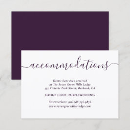 Tarjetas de alojamiento de hotel para boda púrpura