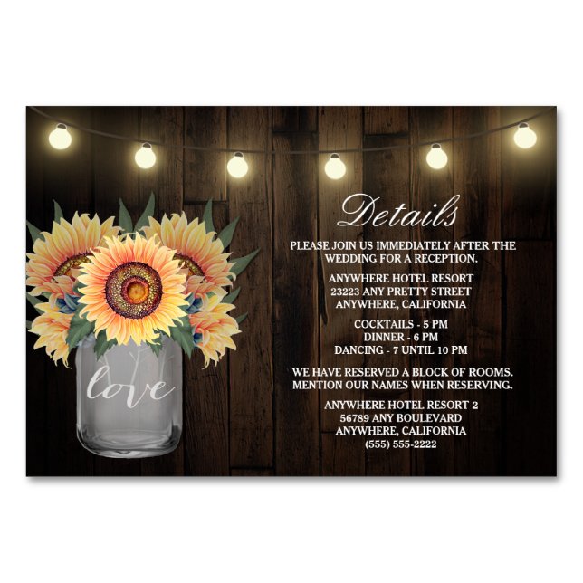 Tarjetas de alojamiento de la recepción de la boda (Anverso)