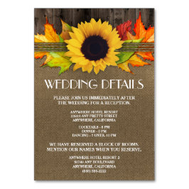 Tarjetas de alojamiento de la recepción de la boda